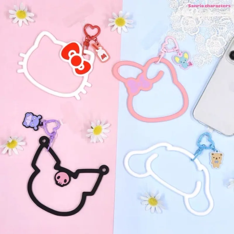 Kawaii Sanrios Mobile Phone Lanyard HelloKitty Melody Kuromi Cute Silicagel Prevent Loss Pendant with Gasket Anime Gift for Girl