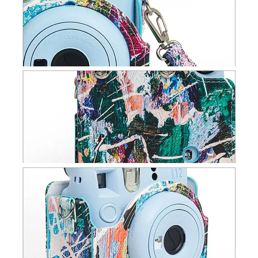 Bright Color Protective Cover PU Leather Instant Camera Case Storage Bag with Adjustable Strap For Fujifilm Instax Mini 12