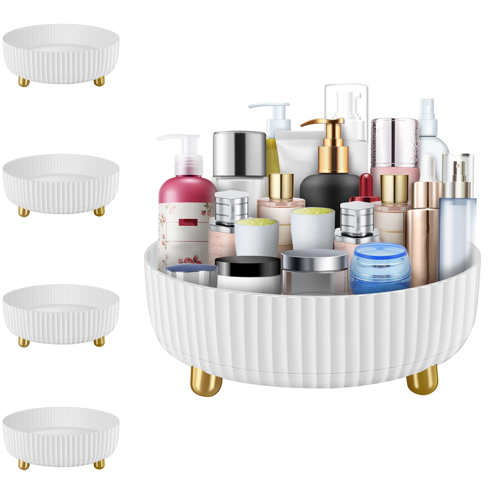 

5/1PCS 360° Rotating Storage Tray Cosmetics Perfume Organizer Desktop Storage Tray Bathroom Skincare Storage Tray Large Capacity