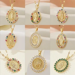 Christmas hot selling religious jewelry copper micro inlaid zircon Virgin Mary pendant necklace for male and female believers