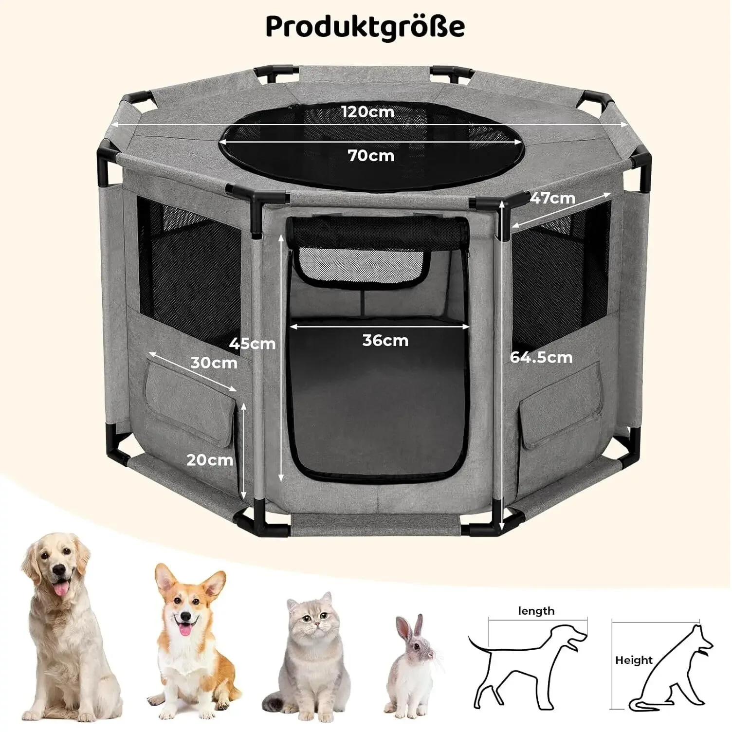 Dog Playpen, Cat Dog Crate Portable Pet Exercise Cage Kennel House Puppy Playpen Animal Playpen Indoor/Outdoor, Water-Resistant