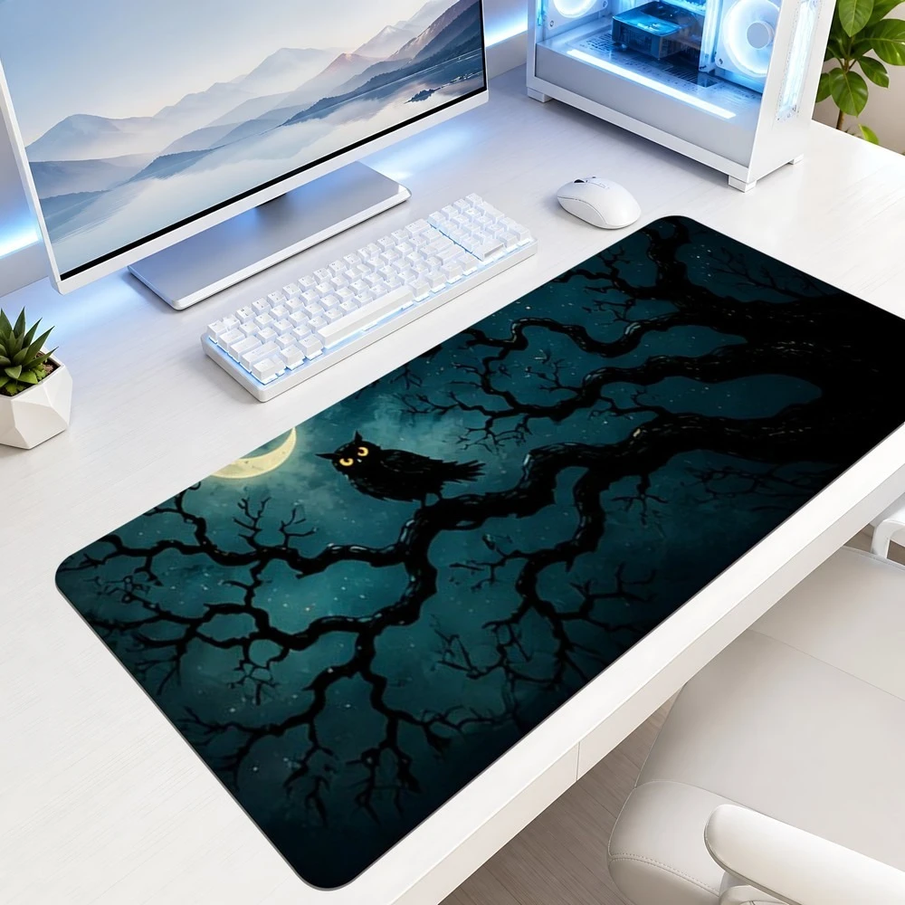 Dark evening sleeping owl moonlight starry sky pattern mouse pad, anti-slip, suitable for home office desk decoration accessory