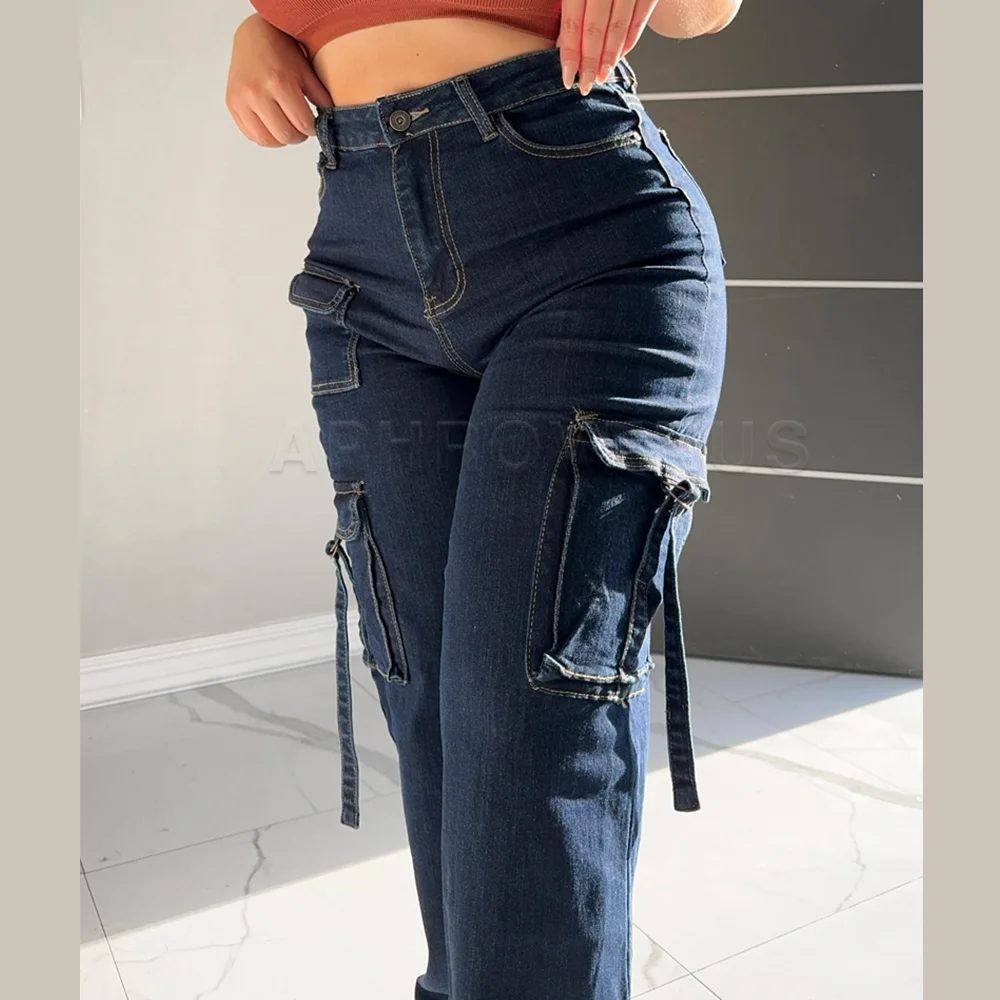 2024 Women High Waist Lifted Jeans Extremely Slim Waist to Hip Ratio Trousers Jean Straight Pocket Design Overalls Casual Pants