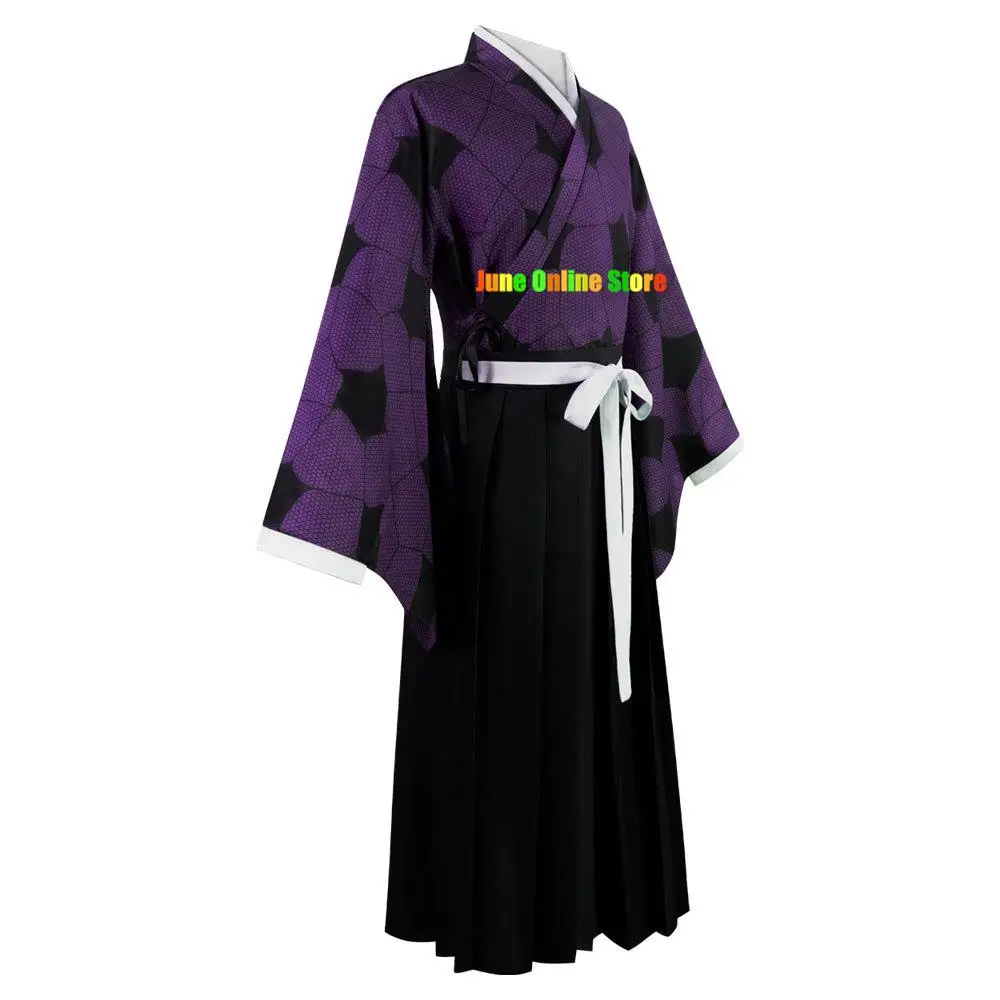 Kokushibo Costume Wig Anime Cosplay Purple Kimono Tsugikuni Michikatsu Wig Halloween Party Demon RolePlay Outfits Carnaval