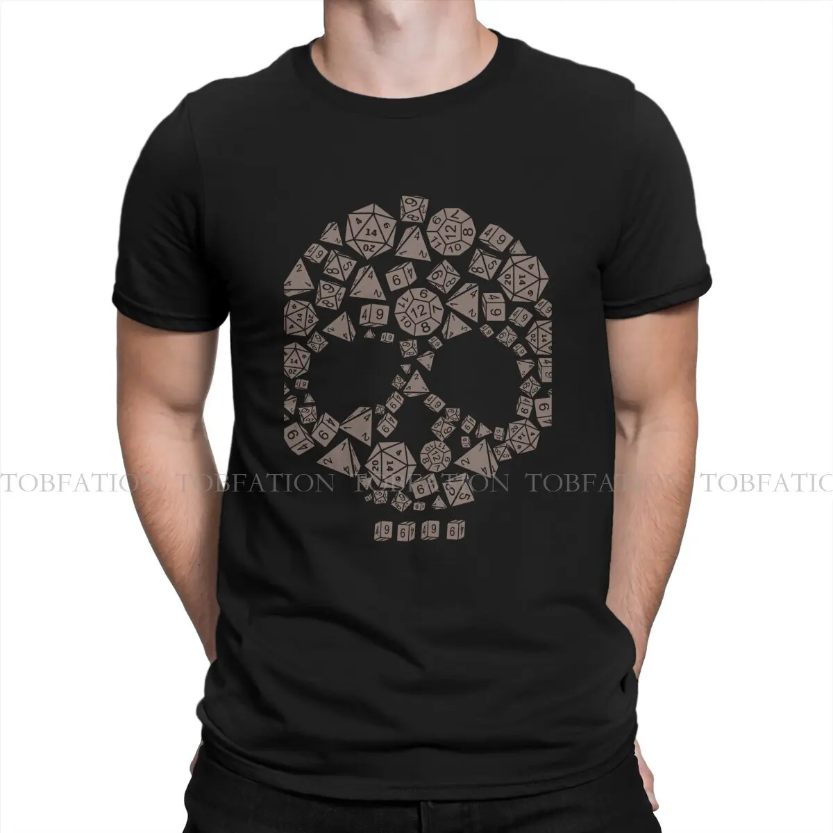 Dice Skull TShirt For Male DND Game Tops Style T Shirt 100% Cotton Printed Fluffy Creative Gift