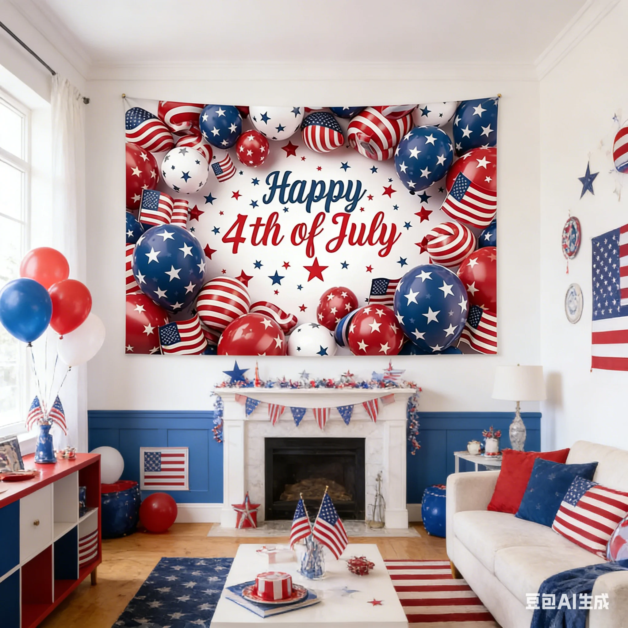 1pc 4th of July Patriotic Tapestry, Polyester 2D Print, Versatile Wall Decor for Bedroom, Porch & Dorm, USA Flag Balloon Art