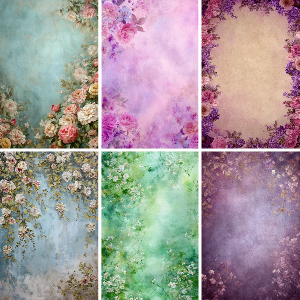 

Oil Painting Style Professional Portrait Backdrop Spring Flowers Wedding Party Birthday Decoration Backgrounds for Photographs