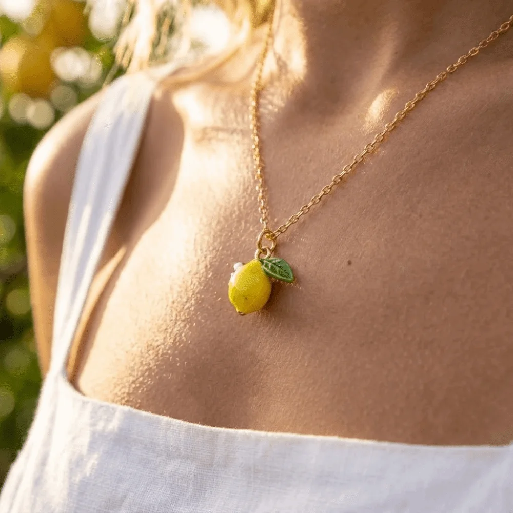 Sweet Lemon Shaped Necklace Acrylic Flower Dangle Earrings Cute Trendy Fruit Hooks Earrings Women Vacation Party Casual Wear