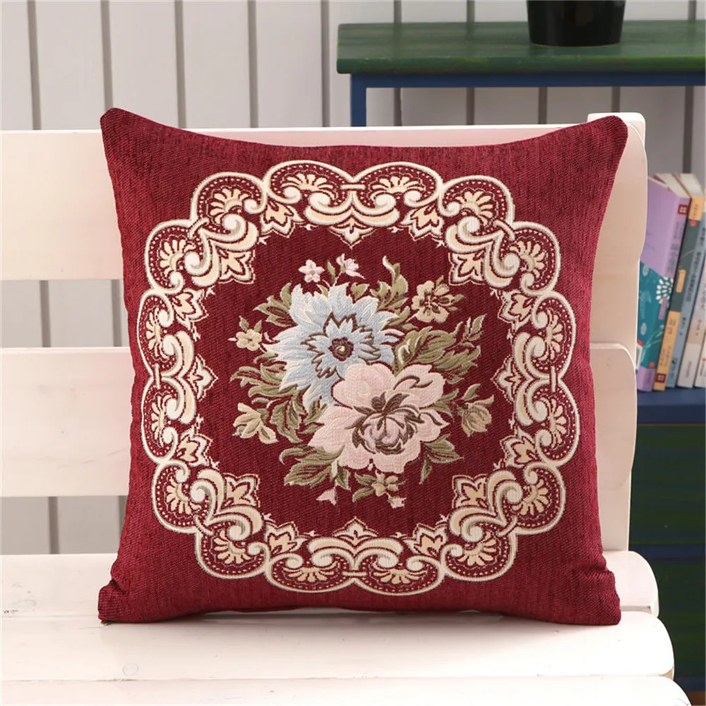 45x45cm Chenille Embroidery Vintage Peony Flower Home Sofa Chair Cushion Cover New Year Decortion