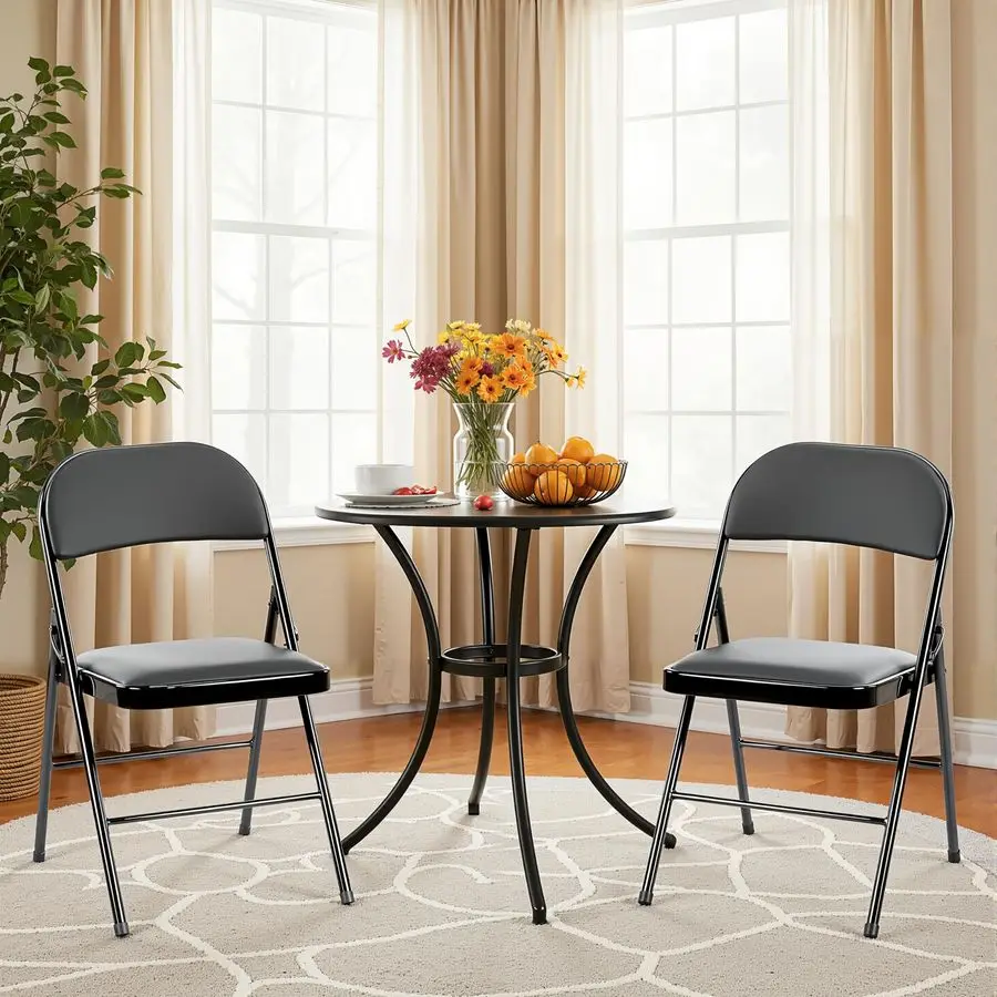 

Dining Chairs Set of 2, Leather Cushion Foldable Modern Kitchen Side Chair with Padded Backamp Metal Legs, Upholstered Dinner Se