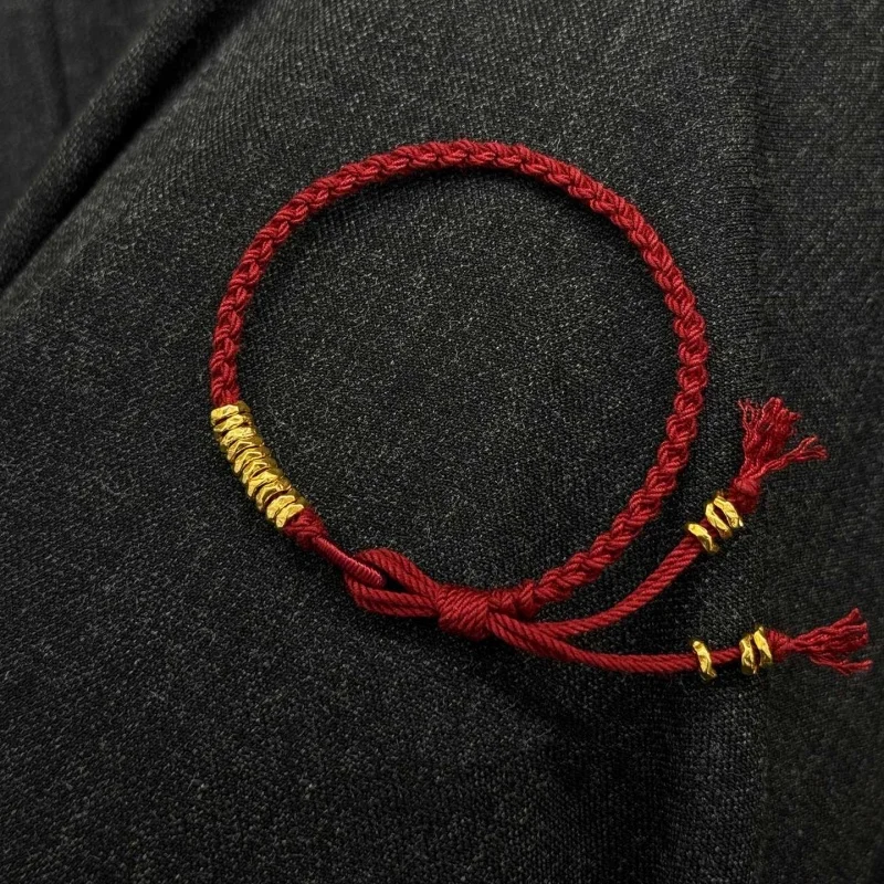 Hand Woven Red Rope Bracelet With Golden Beads Charm Bnagles For Couples Lovers Blessing Gift Make You Good Luck Bracelets