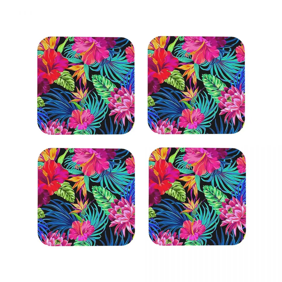 Drive You Mad Hibiscus Pattern Coasters Kitchen Placemats Non-slip Insulation Cup Coffee Mats For Home Tableware Pads Set of 4