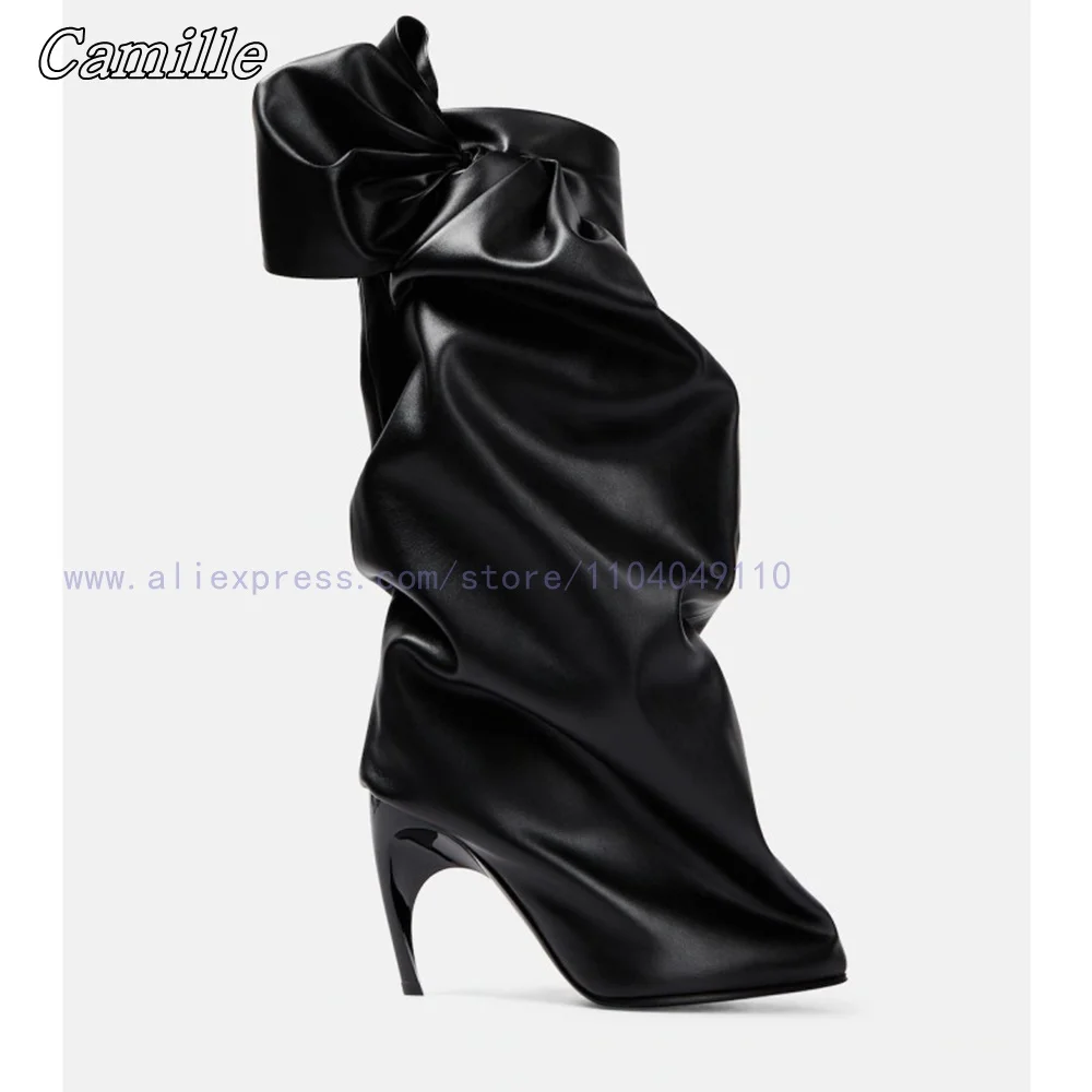 

Genuine Leather Pleated Butterfly Knot Knee High Boots Autumn New Catwalk Style Casual Boots Large Size Sexy Women Trouser Boots