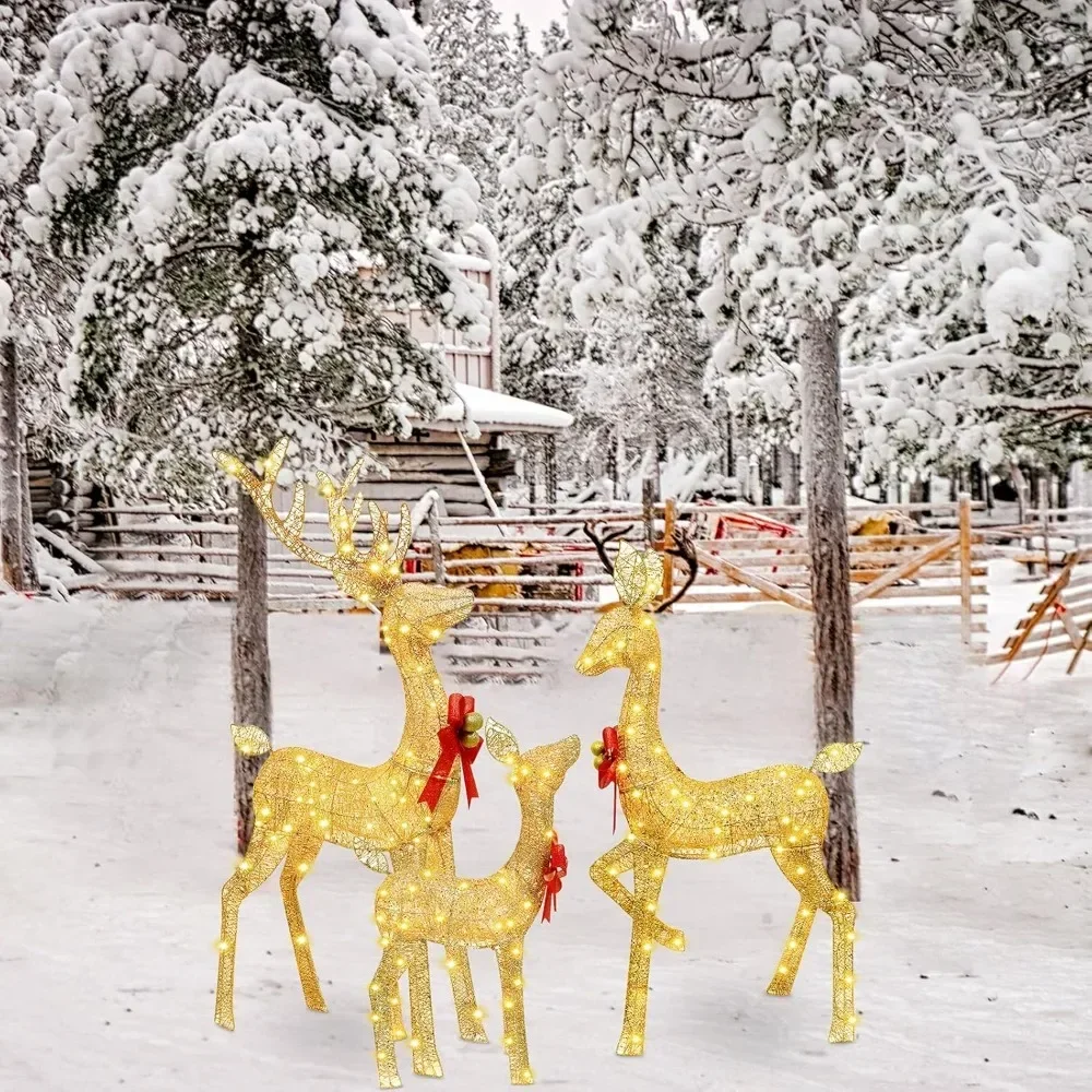 Christmas Reindeer Family Outdoor Christmas Courtyard Decoration, Art Set Indoor and Outdoor Lawn Decoration (gold, Large)