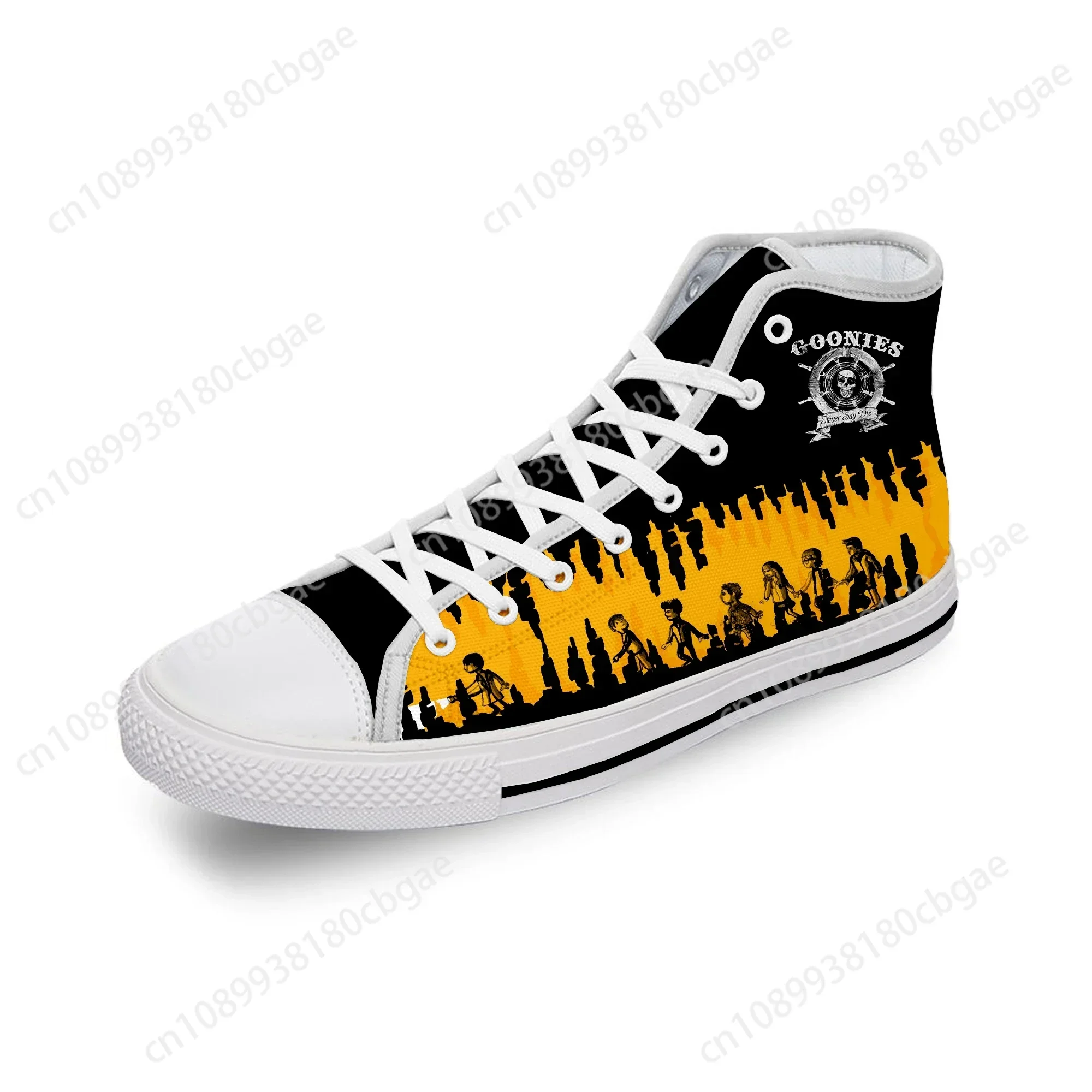 

Movie Goonies Never Say Die Cool White Cloth Fashion 3D Print High Top Canvas Shoes Men Women Lightweight Breathable Sneakers
