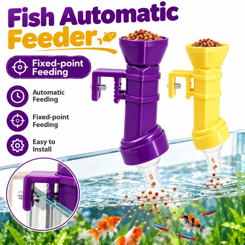 Plastic Aquarium Fish Feeder Clip On Nipple Teat Fish Automatic Feeder Hexagon Bottle Style Fixed-point Feeding