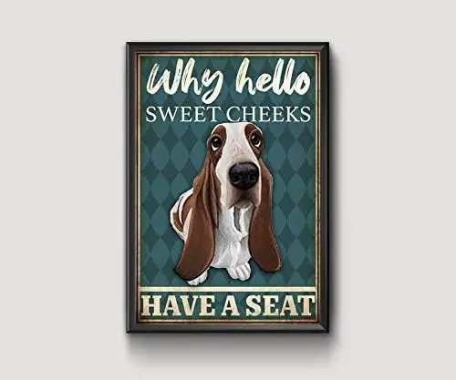 Póster vintage de Chat Basset Hound con la frase 'Hello Sweet Cheeks Have A Lover', cartel de metal y aluminio para decoración de pared