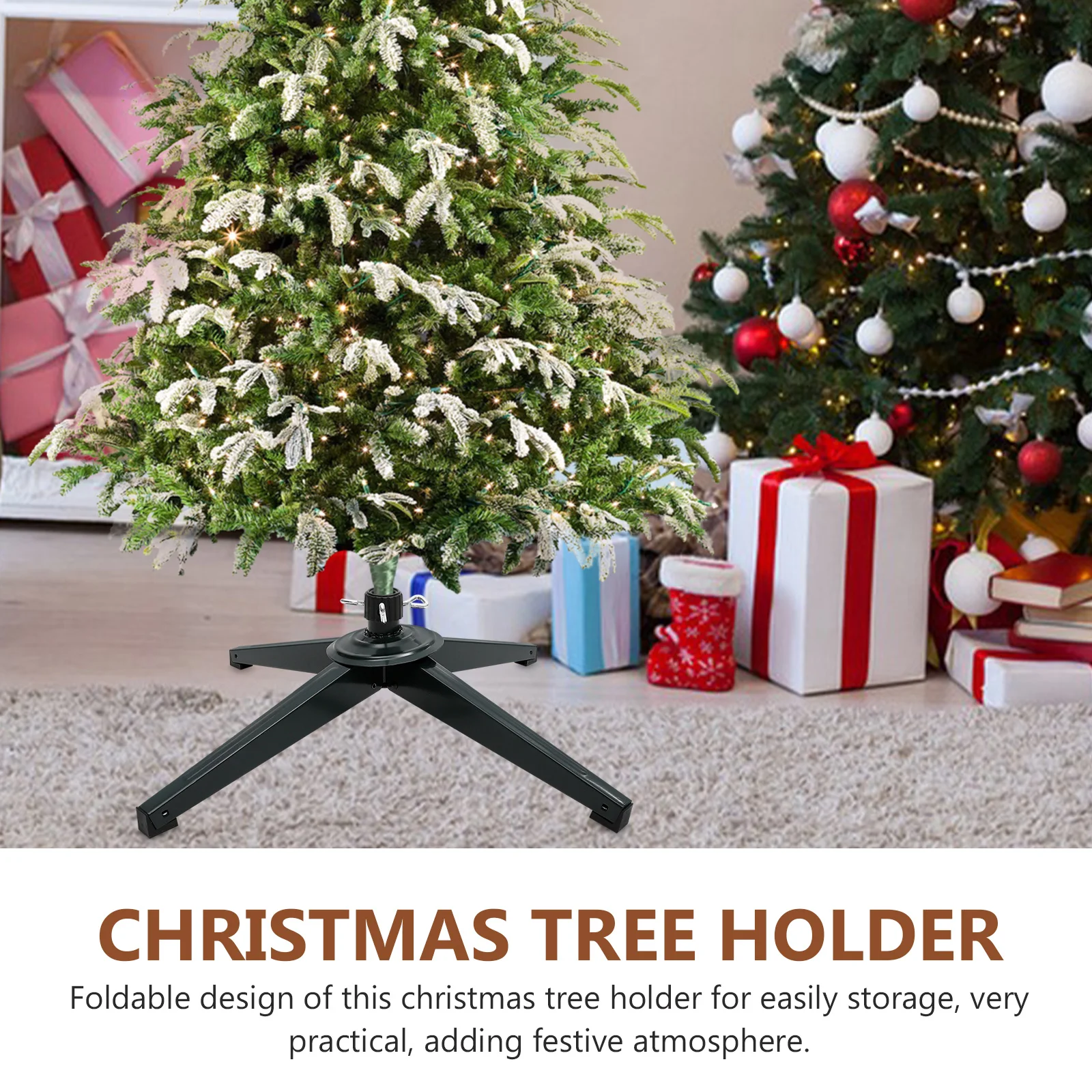 

Christmas Tree Stand Iron Material Foldable Design Safe Polished Surface Xmas Tree Base Rack Christmas Supplies