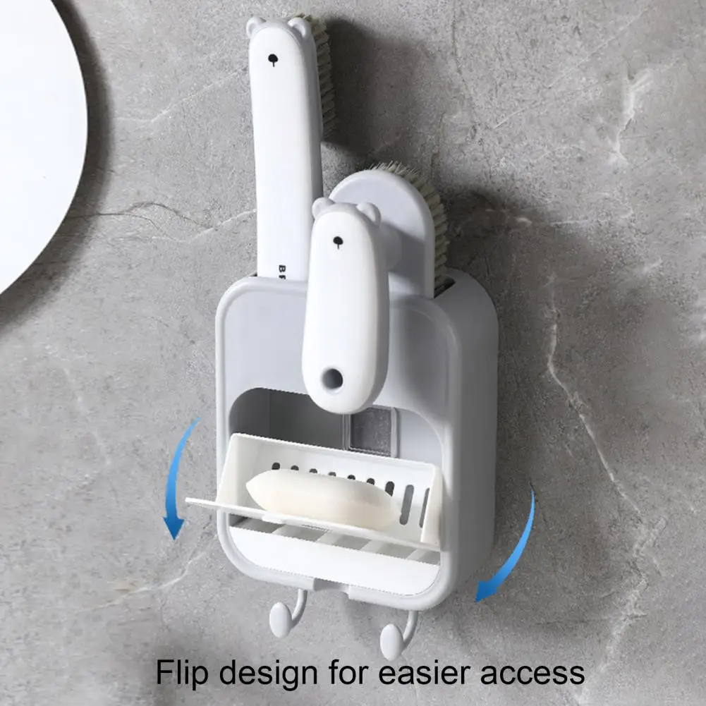 Durable Brush Hanging Laundry Brush Multi-function Wall Mounted Soap Box with Hooks Shoe Brushes Set Easy for Bathroom