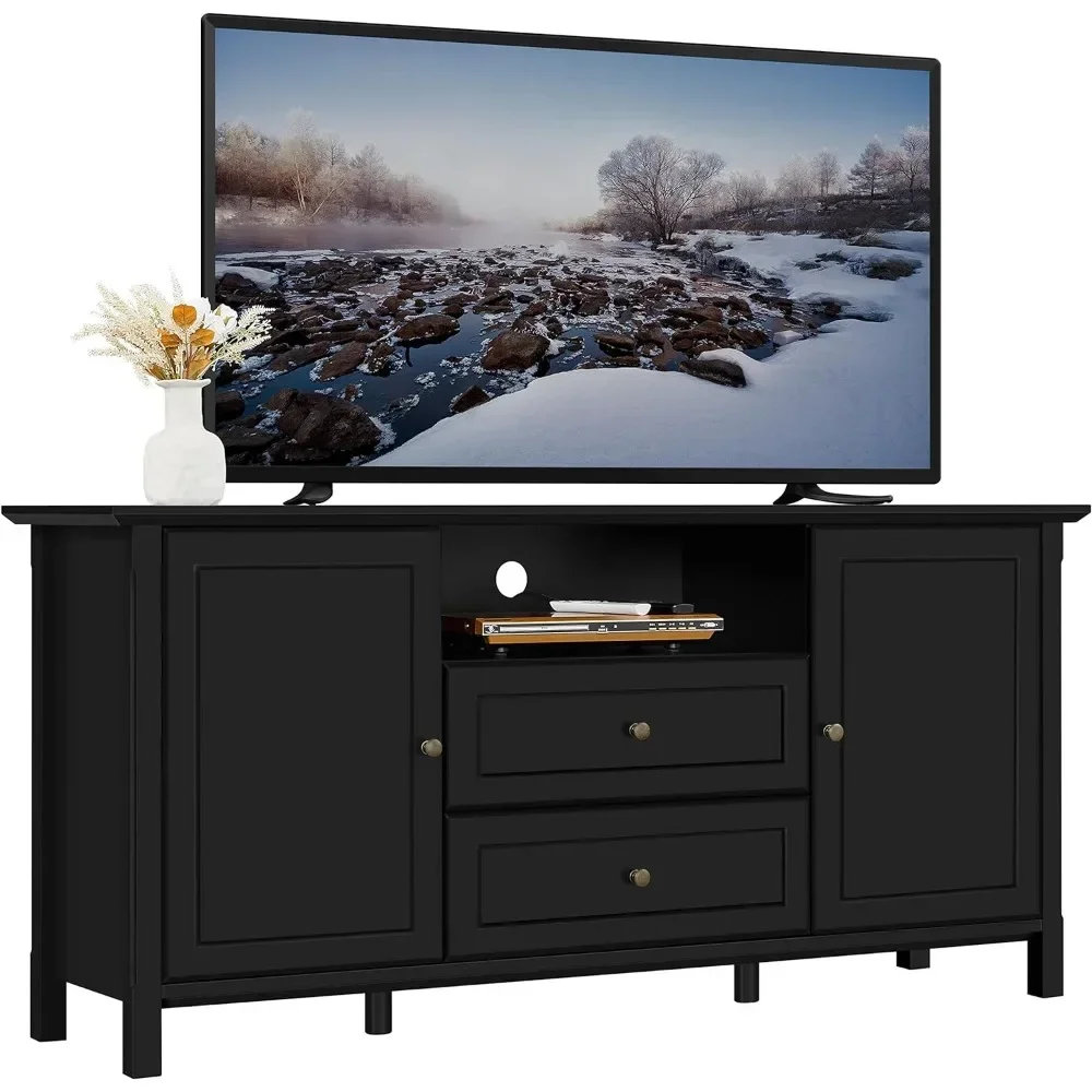 TV Stand for 65 inch TV Black Entertainment Center for Living Room,Wooden TV Console with Drawers&Open Storage for Bedroom,58 in