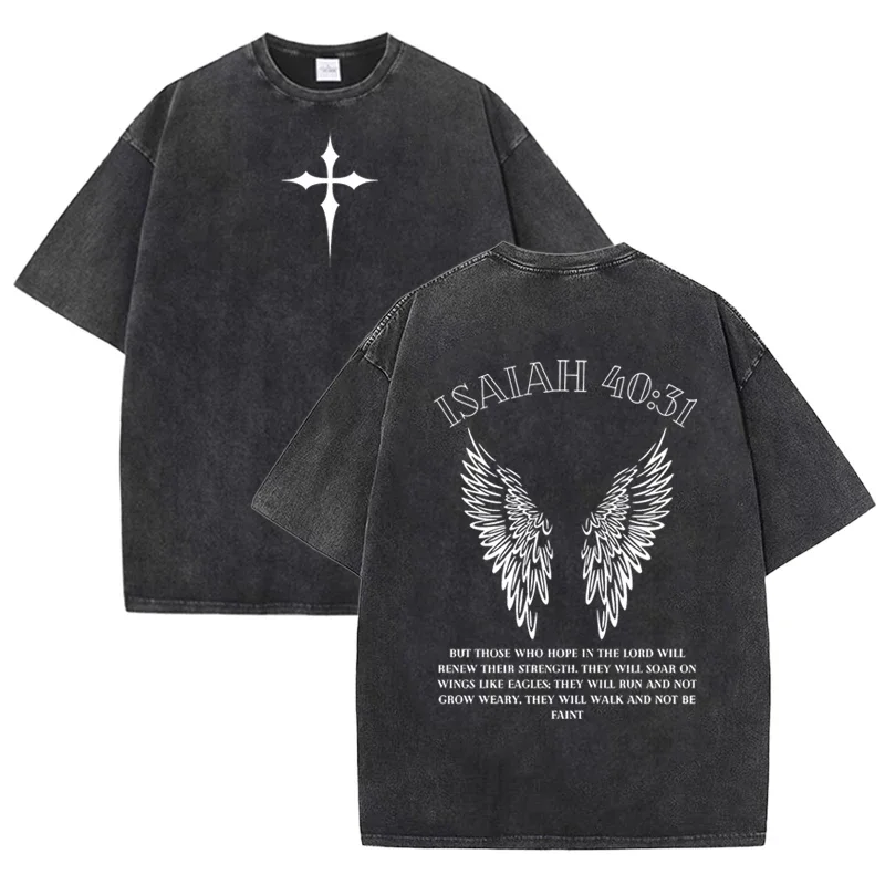 Bible Verse Isaiah 40:31 Print Vintage Washed Gray Christian Graphic T Shirt image 2