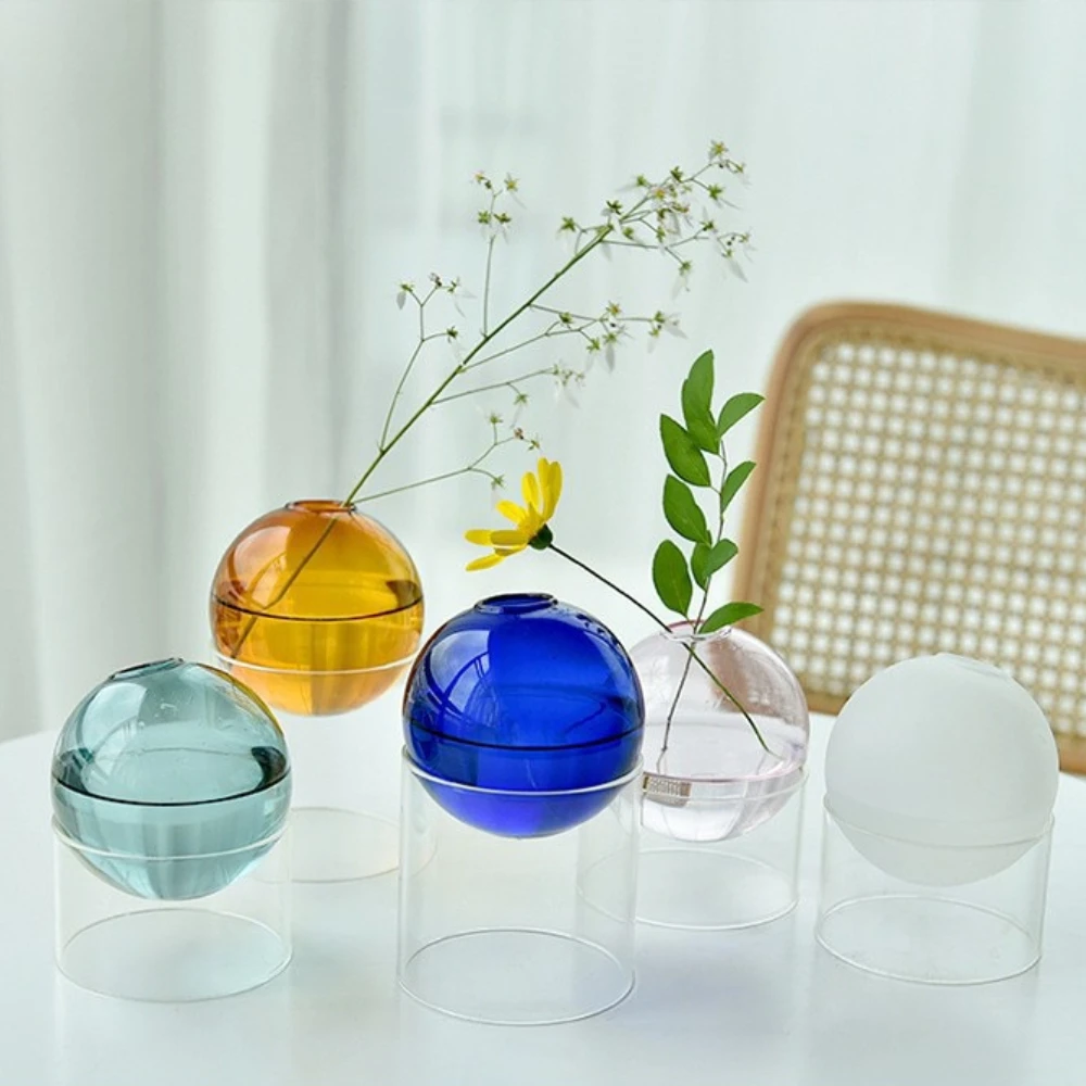 Glass Vase Nordic - Nordic Colored Glass Vase Round Transparent