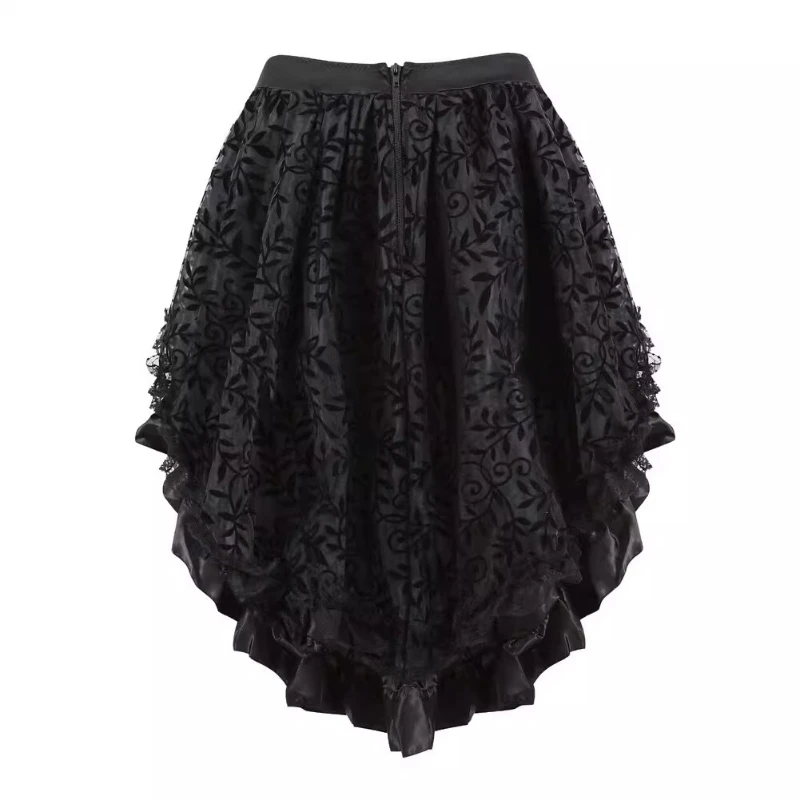 Vintage Dark Gothic Black Embroidery Printing Irregular Women's Mini Skirt Original Sweet Cool Versatile Y2K Short Skirts Ladies
