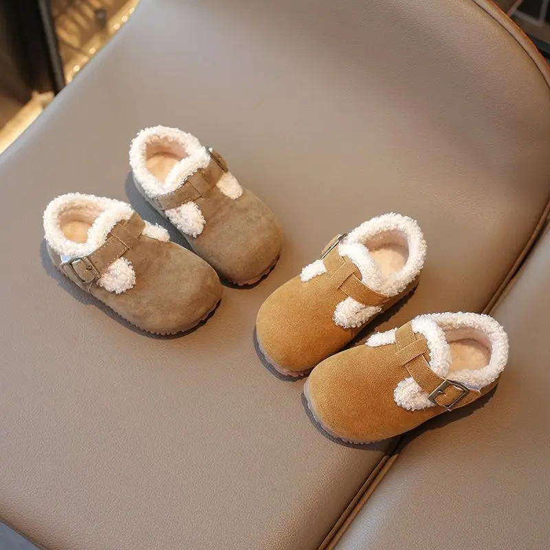 Winter Children Loafers Suede Thick Fur Warm Leisure Kids Flats Versatile Trendy Anti-skid Unisex Toddler Boys Girls Shoe 21-30