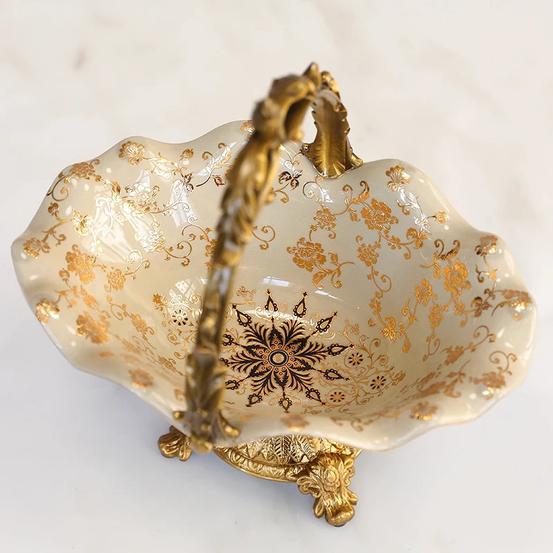

Alloy Ceramic Fruit Tray Creative Decorative Fruit Tray European Style Living Room Decor Ornamental Centerpiece