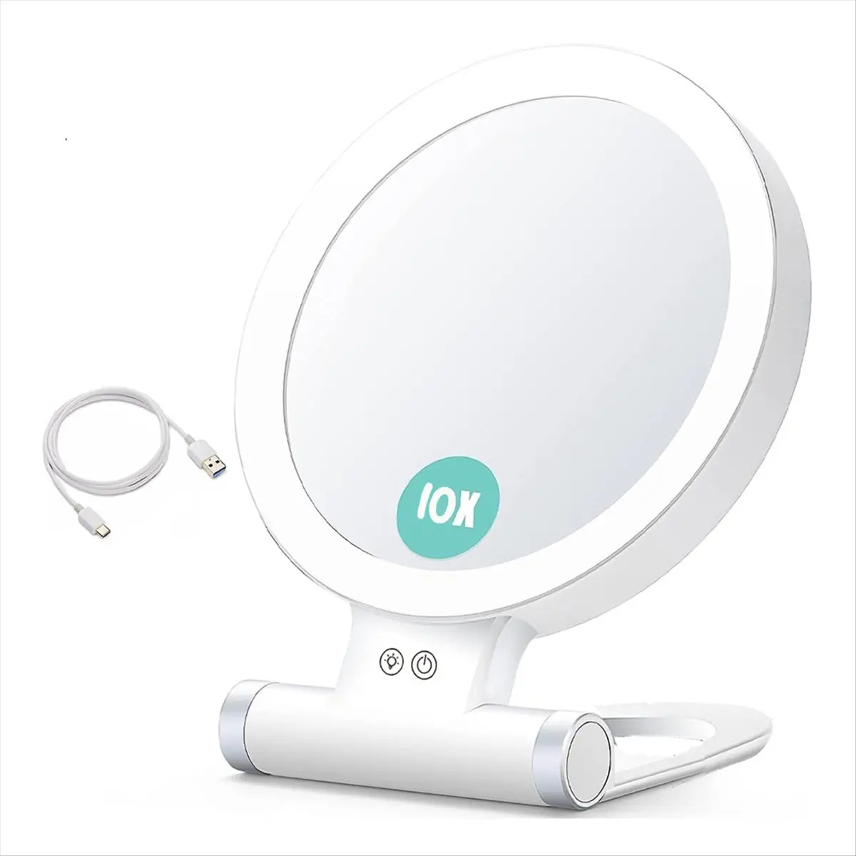 A64K 10X Magnifying Makeup Mirror with Lights and Magnification,3 Colors Desktop LED Mirror and Vanity Mirror for Travel
