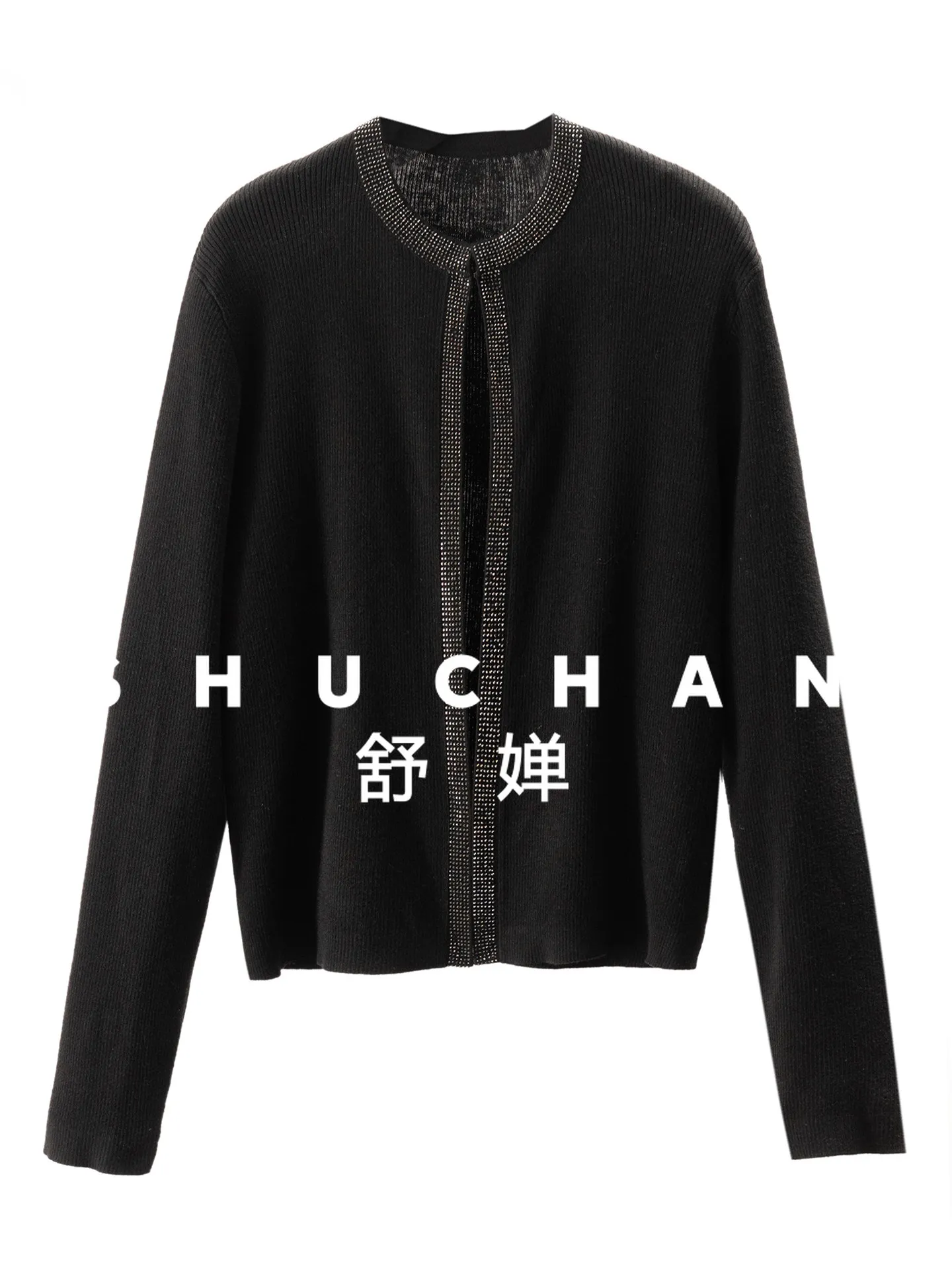 

French elegance, including silk wool fine flash heavy industry hot diamond crew neck knitted cardigan women 92F6