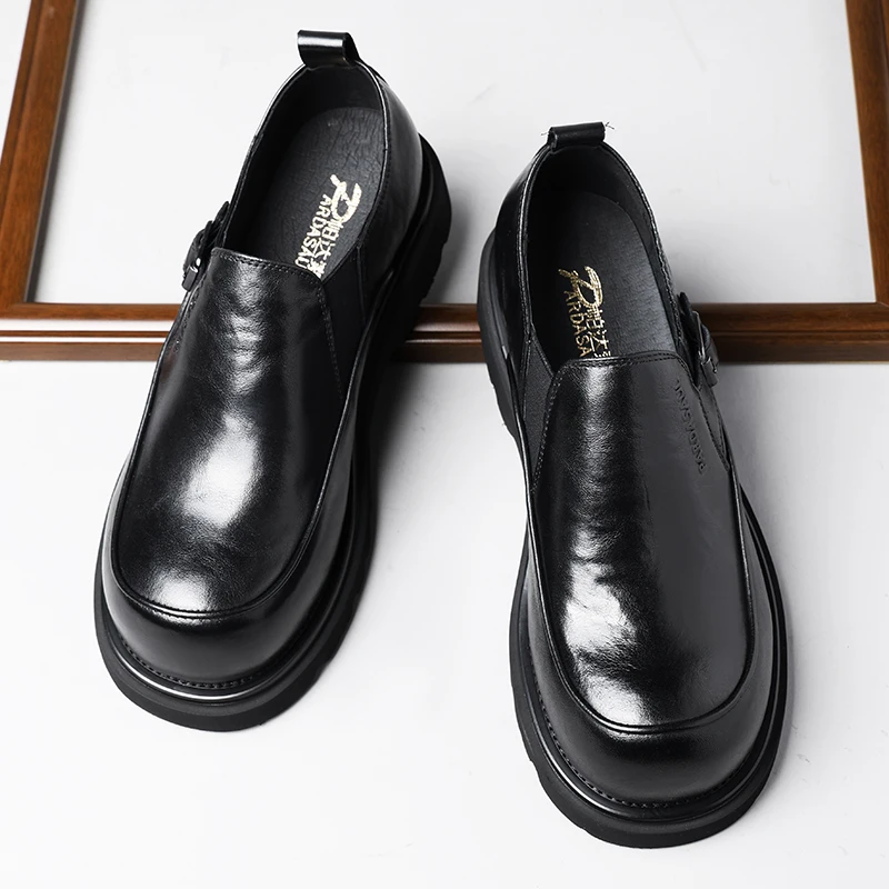 

New men's solid color thick soled business derby casual leather shoes 250320