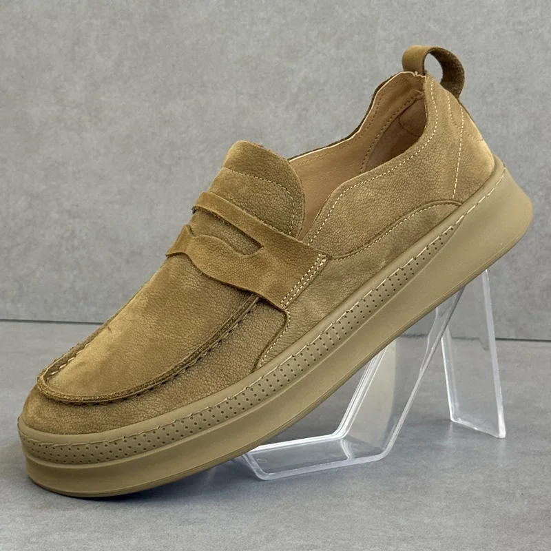 

Men's Breathable Slip-On Casual Leather Shoes Summer Lightweight Soft Sole Work Boots Genuine Leather