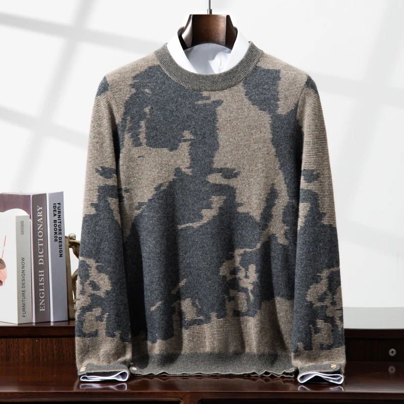 Trendy men's 100% pure cashmere pullover high-quality luxury knitted round neck sweater streetwear Pull tops loose Jumper