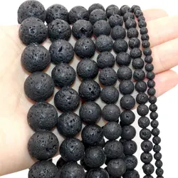 Wholesale Natural Black Lava 6mm 8mm 10mm 12mm round Volcanic Loose Beads for Jewelry Making Or Gift Charms