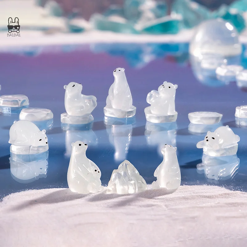 1 Uds estatuilla sólida/luminosa miniatura oso Polar animales Micro adornos de paisaje decoración de coche