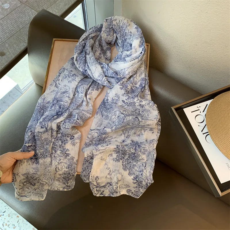 شال شاطئ فيسكوز ناعم للنساء ، أغطية شاطئ ، حجاب شبكي ، طباعة شجرة زرقاء ، لفافات واقية من الشمس ، وشاح نسائي ، موضة جديدة ، #4