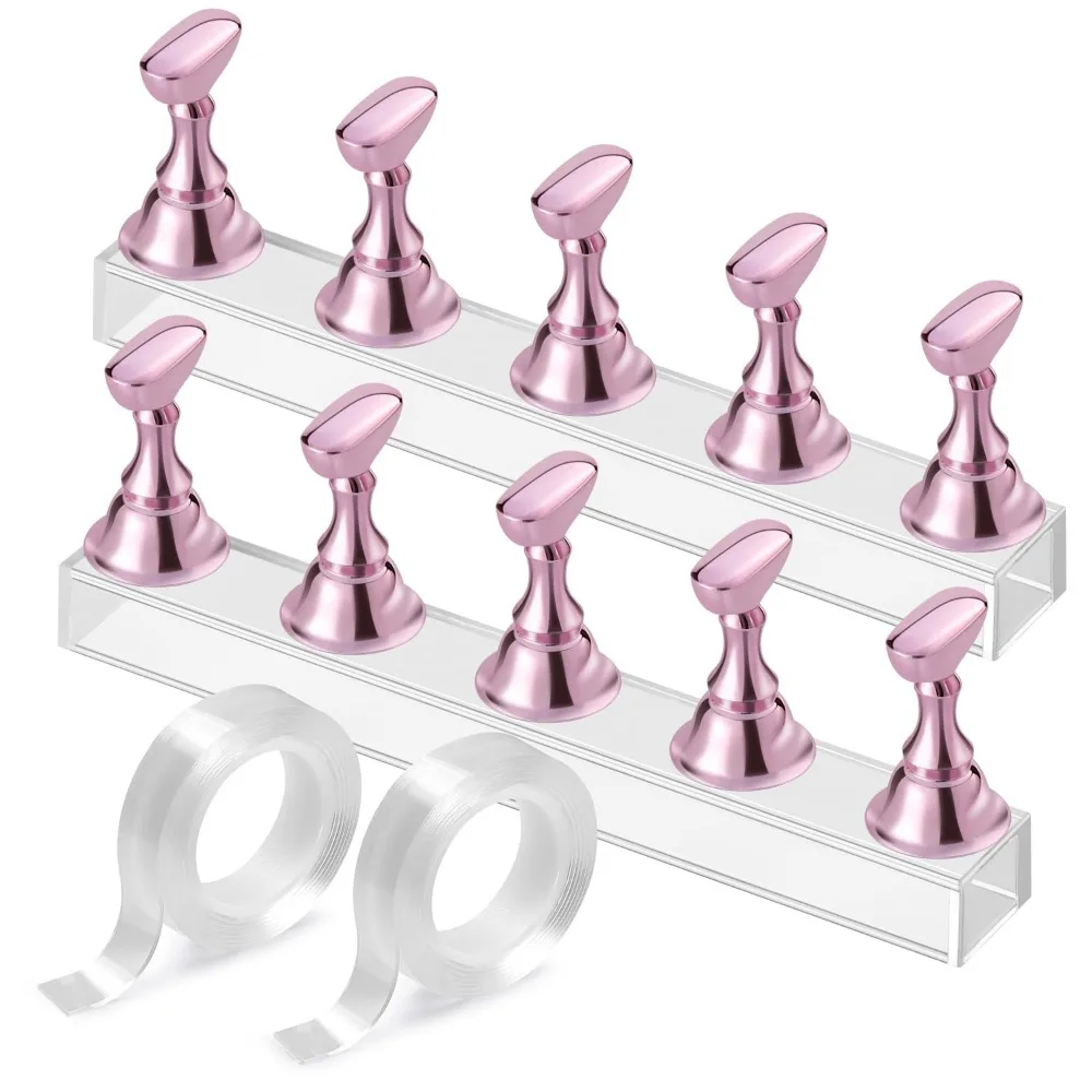 Acrylic Nail Art Display Stand with Magnetic Practice Holders for Nail Painting and Salon DIY