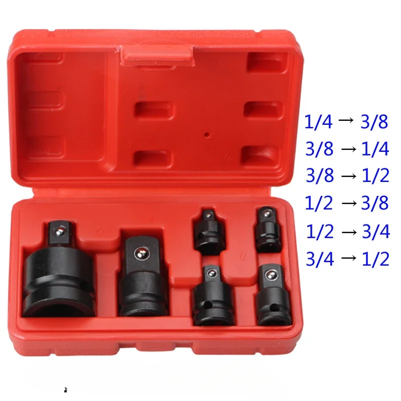 6Pcs Socket Wrench  1/4 1/2 3/8 3/4 Ratchet Breaker Drive Spanner Set Pneumatic Sleeve Adapter Automotive and Motorcycle Repair