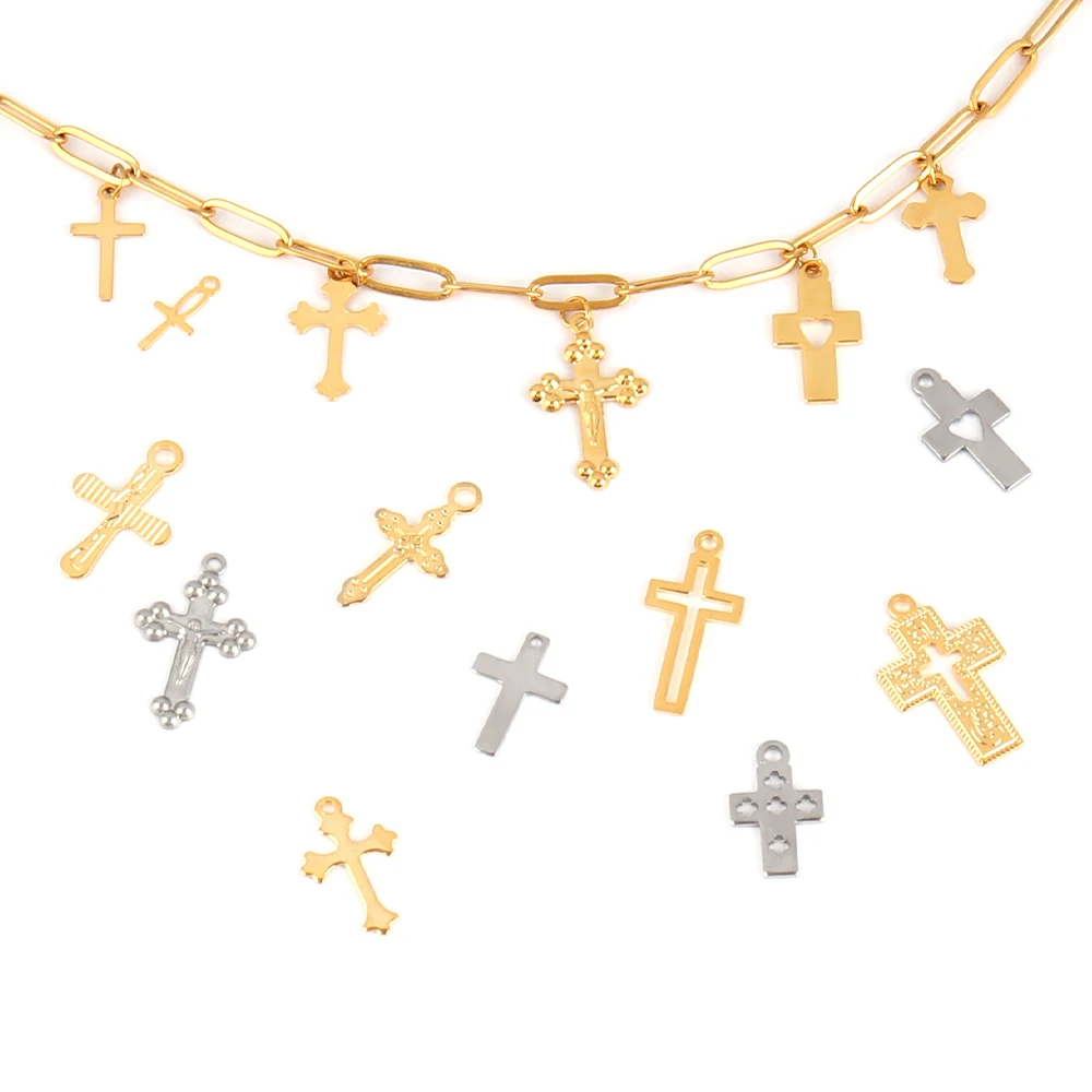 30pcs/lot Stainless Steel Cross Charms DIY Cross Pendants Religious Faith Charms For Jewelry Making bracelet necklace earrings