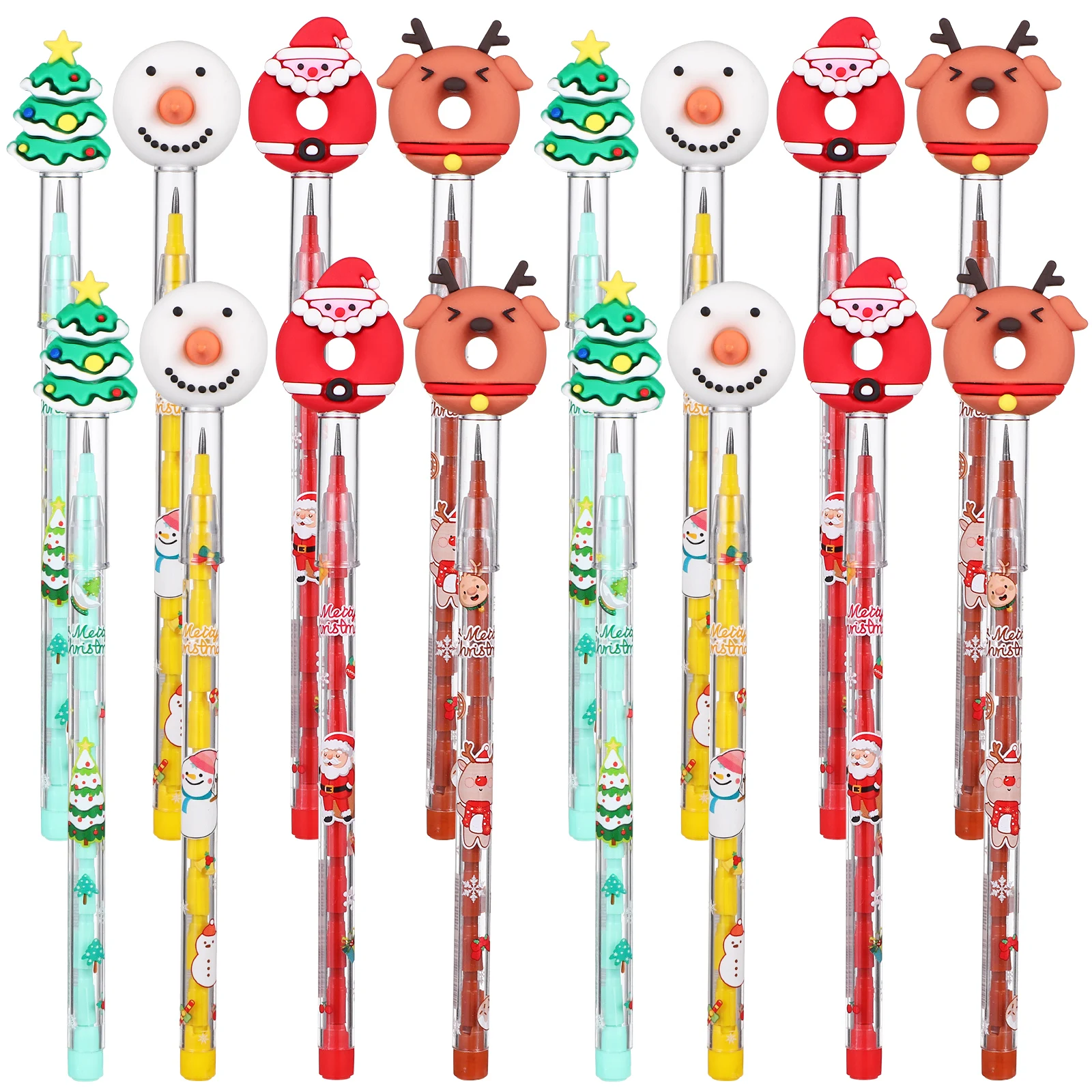 

16pcs Christmas Themed Pencils Plastic Silicone Stackable Pencils Non-Sharpening Pencils Stacking Tip Pencils Xmas Party Favors