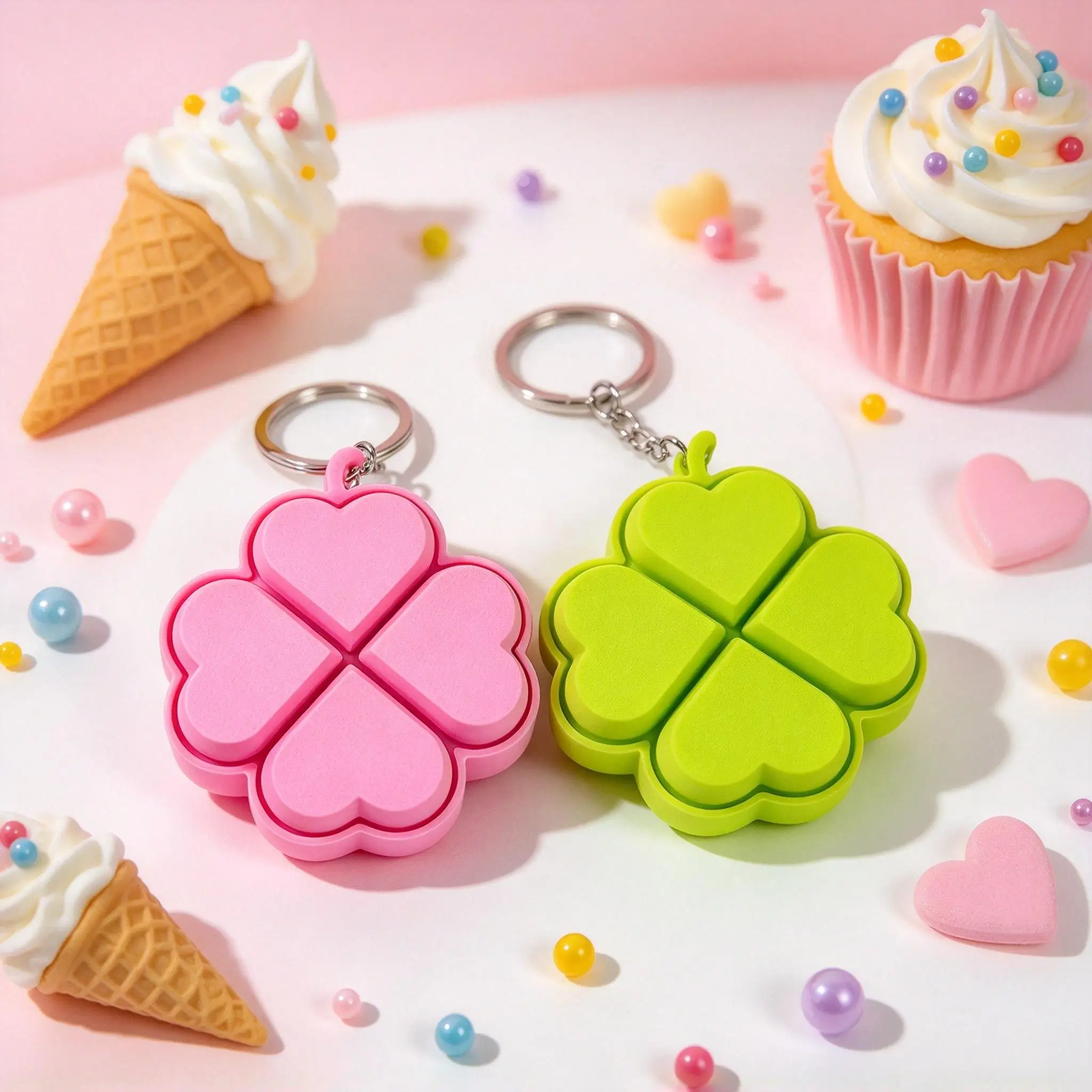 1~5pcs Lucky Four-Leaf Clover Keyboard Keychain Bag Charm Anti Stress Charm Fidget Clicker Toy Keyring Christmas New Year Gift