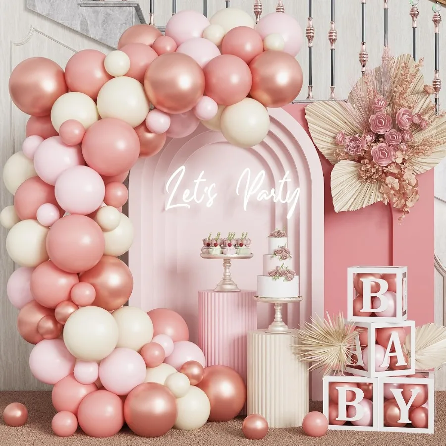 Kit de guirnaldas de globos rosa rubor con oro rosa, arena rosa polvoriento, blanco, Pastel, rosa, Beige, crema desnuda, globos para boda bohemia Retro