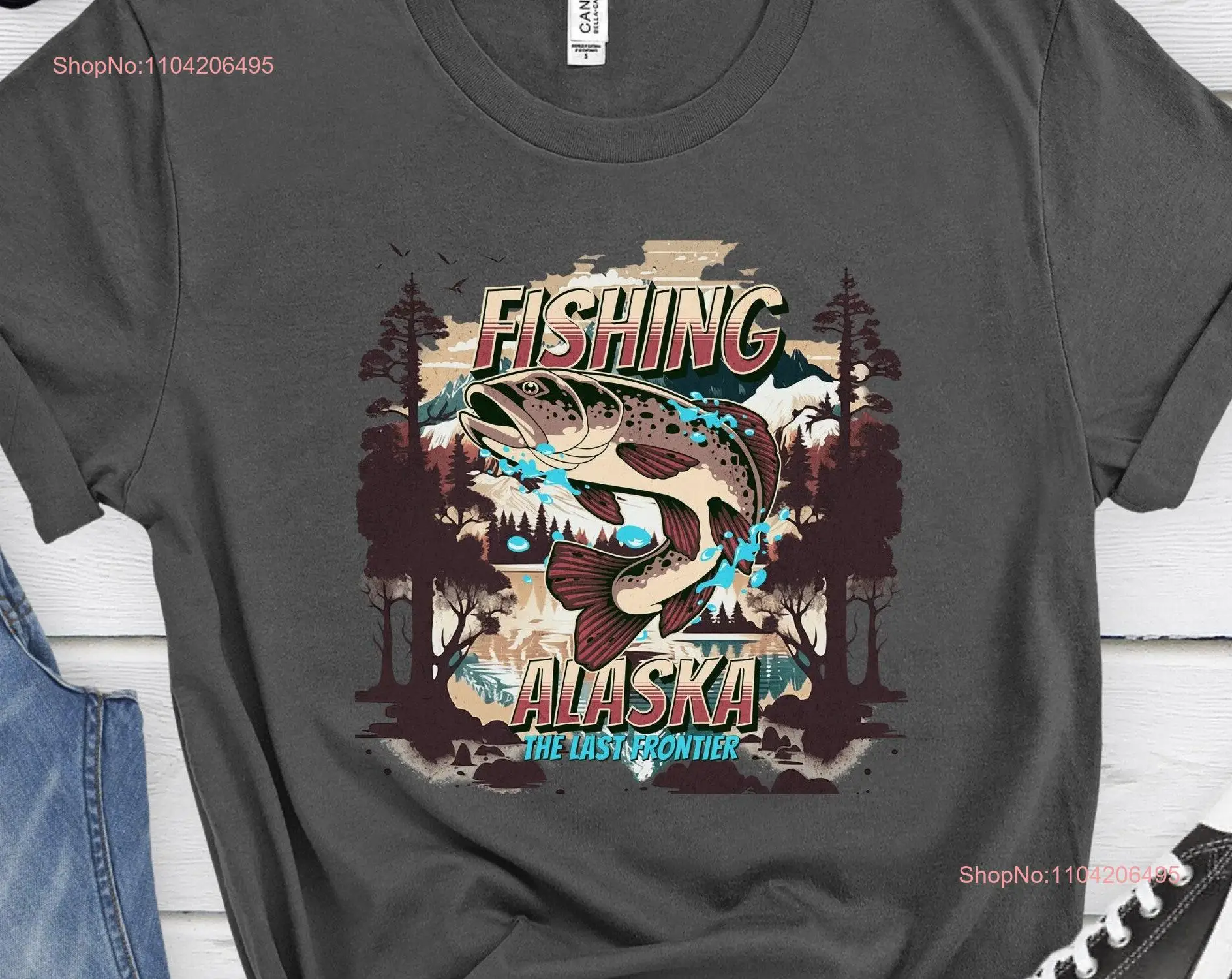 Fishing Alaska t shirt tee Salmon for Fisherman Alaskan trip expedition apparel long or short sleeves