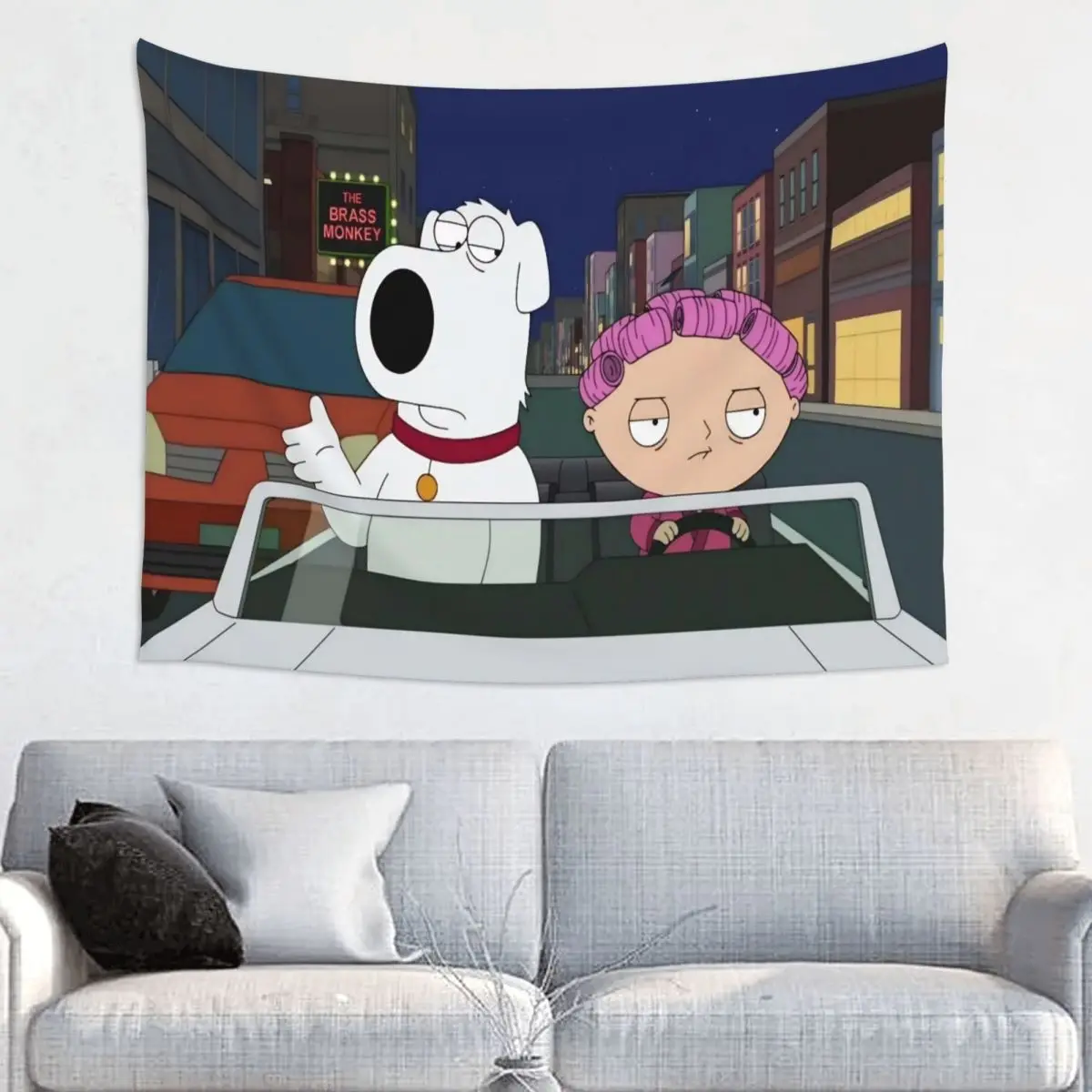 Familys Guys  Tapestry Wall Hanging Hippie Polyester Tapestry Brian Dog INS Wall Blanket Home Decor for Bedroom Wall Cloth