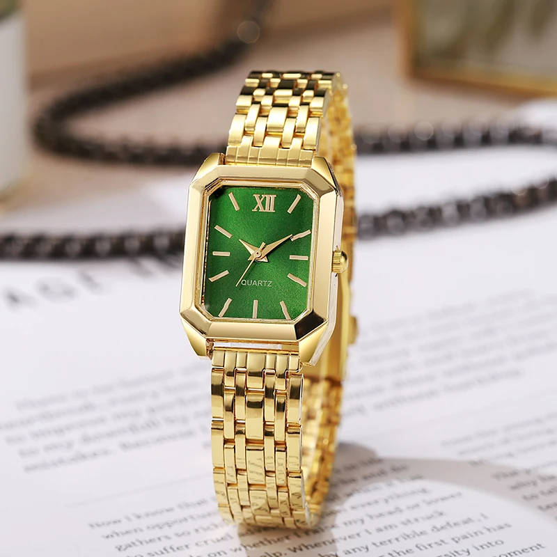 Ladies Green Square Quartz Wristwatch Elegant Analog Quartz Watch, Versatile Fashion Accessory Ideal Holiday Birthday Gift for W