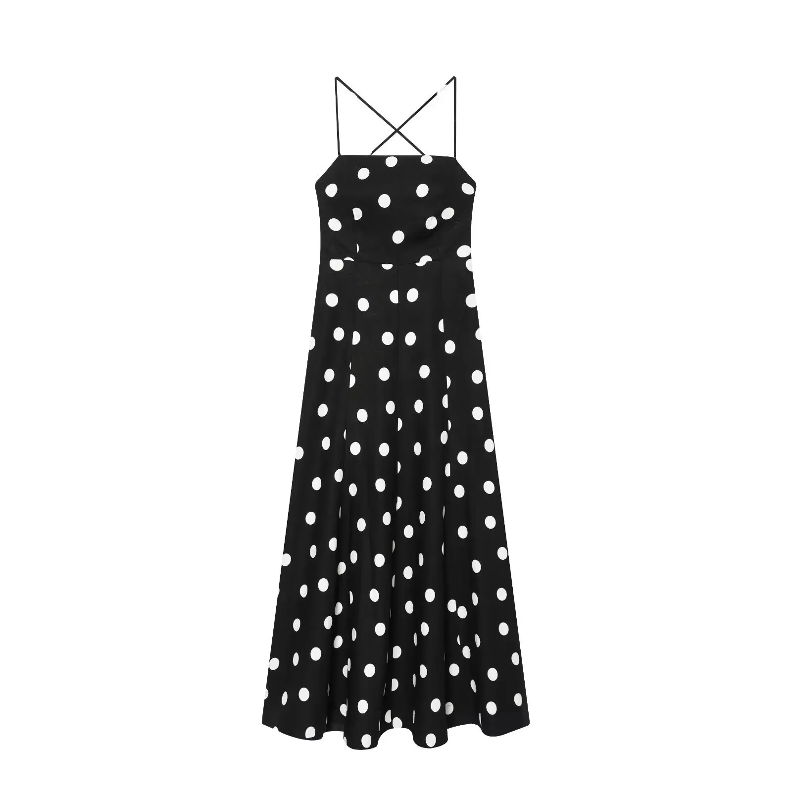 

Withered Fashionable European And American Style New Product Hanging Neck Collar Polka Dot Dress, Unique Backless Slim Fit Long