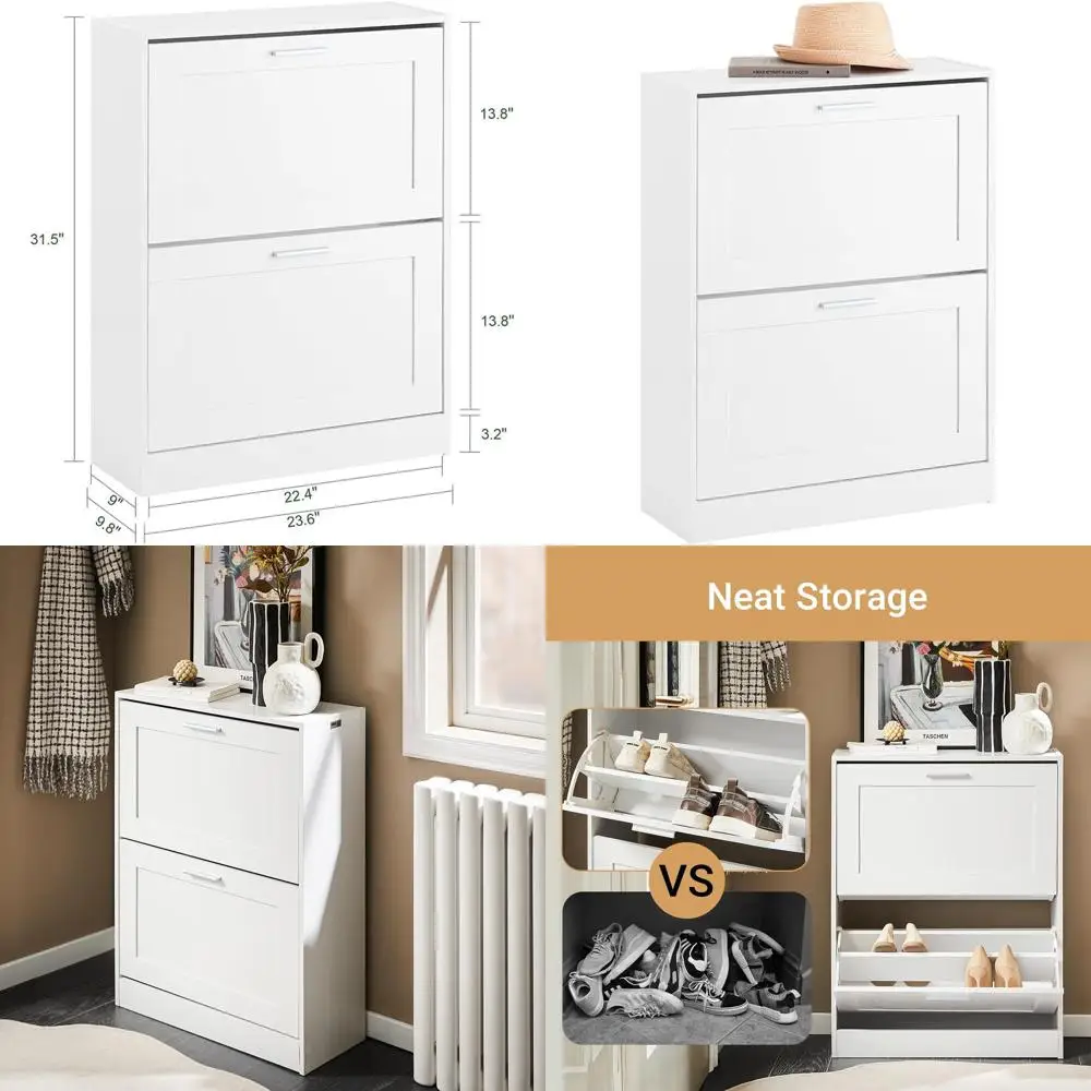 

White Slim Standing Shoe Organizer for Entryway, Mudroom, or Bedroom, Ideal for Narrow Spaces