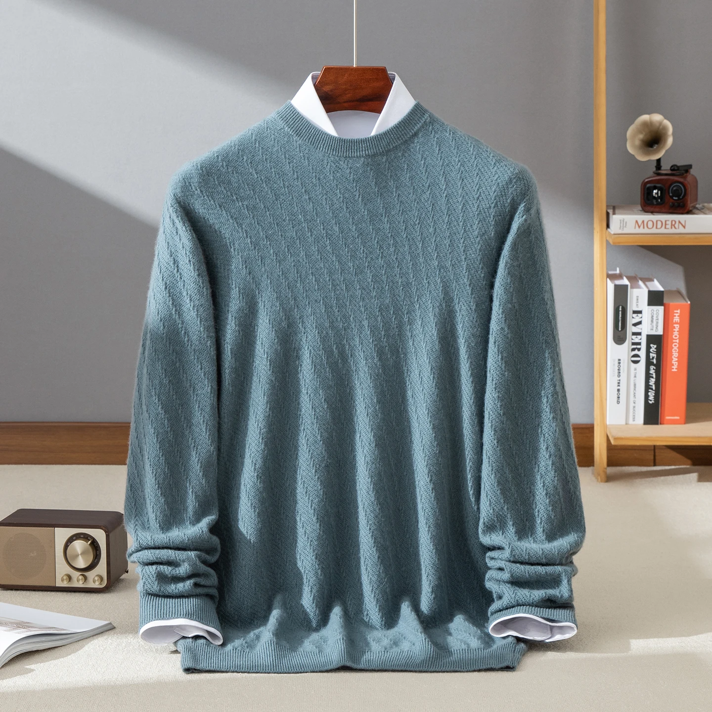 

High quality men's 100% cashmere pullover business casual 12 needle knitted sweater round neck Jumper trendy streetwear Pull 280