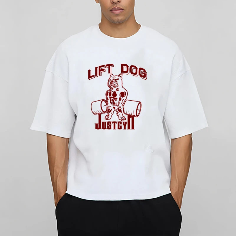 

Boxy Fit Running T-shirts Men Oversized Dropped Shoulders 240gsm 100% Cotton LIFT DOG Half Sleeve O-neck Gym Fitness T Shirts